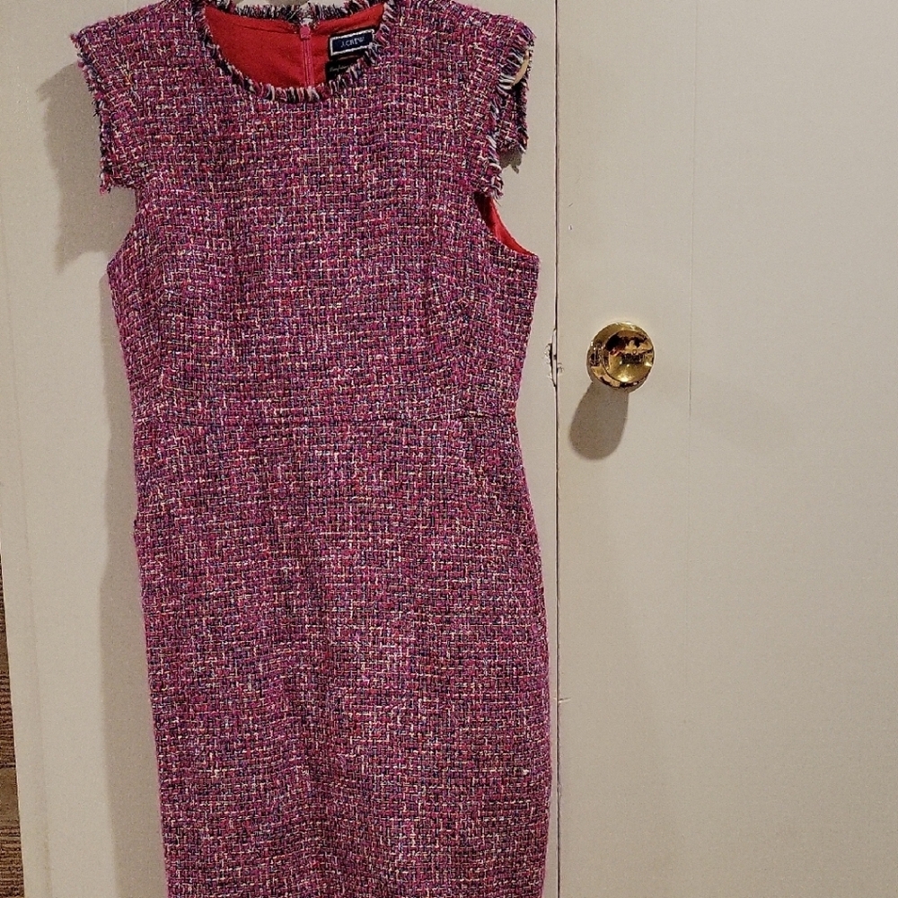 J. Crew Pink and White Sheath Dress Flutter Sleeveless
